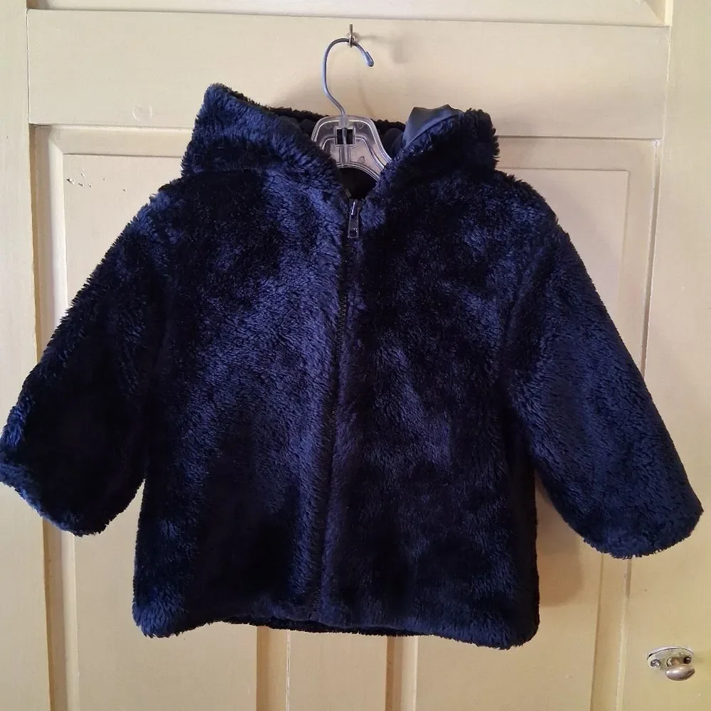 Rothschild Kids Black Plush Faux Fur Zip Up Hooded Jacket Size 2T